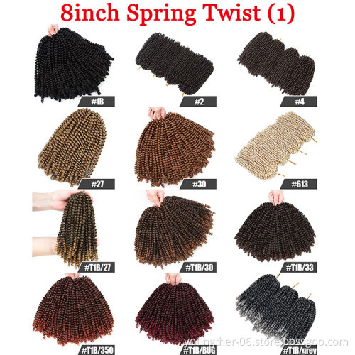 New Product Crochet Hair 8" Ombre Color Spring Twist Crochet Braid Hair For Women